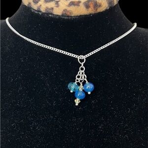 Chic Silver Necklace with Blue cluster pendant